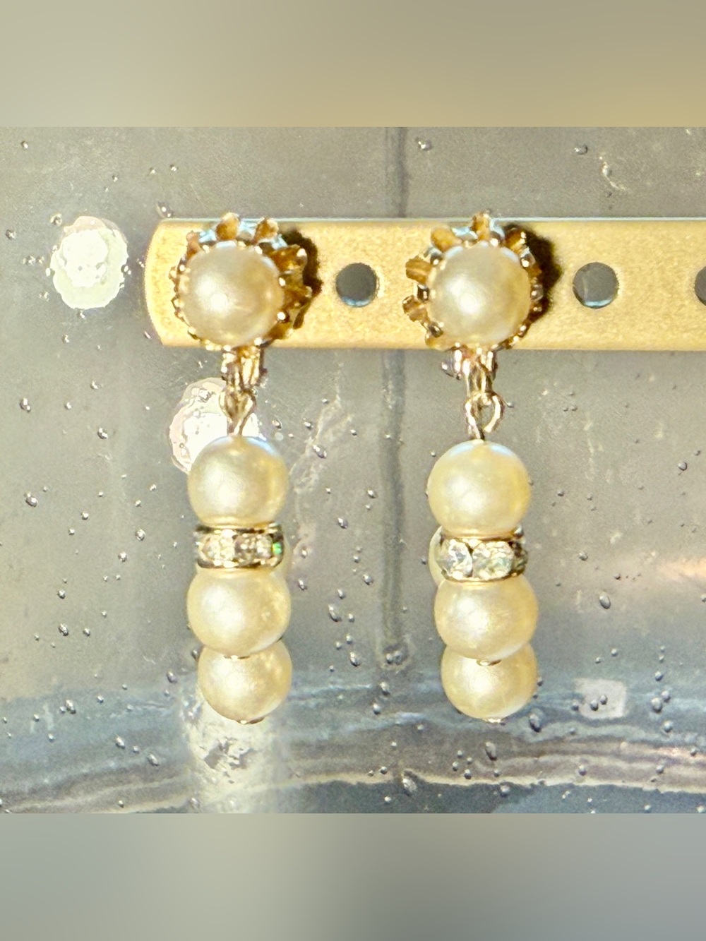 Vintage Mid Century Signed Coro Silver Tone Faux Pearl Dangle Clip On Earrings